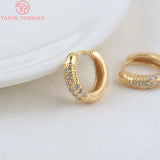 4PCS 17x18.7MM 24K Brass Zircon Round Earrings Hoop DIY Jewelry Findings