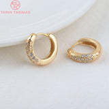 4PCS 17x18.7MM 24K Brass Zircon Round Earrings Hoop DIY Jewelry Findings