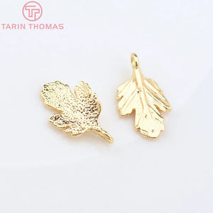 10PCS 8.5x14MM 24K Plated Brass Tree Leaf Charms Pendants