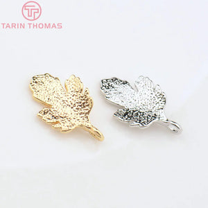 10PCS 8.5x14MM 24K Plated Brass Tree Leaf Charms Pendants