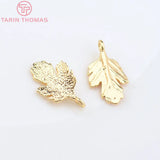 10PCS 8.5x14MM 24K Plated Brass Tree Leaf Charms Pendants