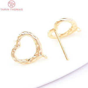 6PCS 10x11MM 24K Brass Heart Stud Earrings DIY Jewelry Findings