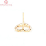 6PCS 10x11MM 24K Brass Heart Stud Earrings DIY Jewelry Findings