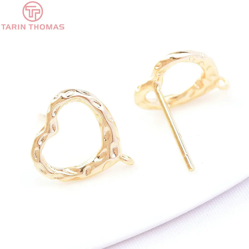 6PCS 10x11MM 24K Brass Heart Stud Earrings DIY Jewelry Findings