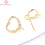 6PCS 10x11MM 24K Brass Heart Stud Earrings DIY Jewelry Findings