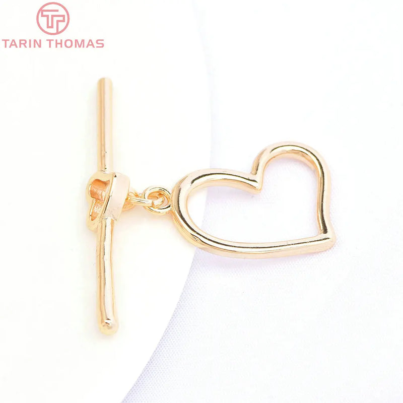 6 Sets 24K Brass Heart Bracelet Toggle Clasps for DIY Jewelry Making