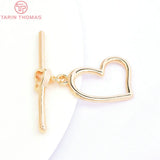 6 Sets 24K Brass Heart Bracelet Toggle Clasps for DIY Jewelry Making