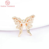4PCS 16x15.5MM 24K Brass Zircon Butterfly Charms Pendants