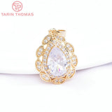 2PCS 17x22.5MM Brass Zircon Water Droplets Charms Pendants