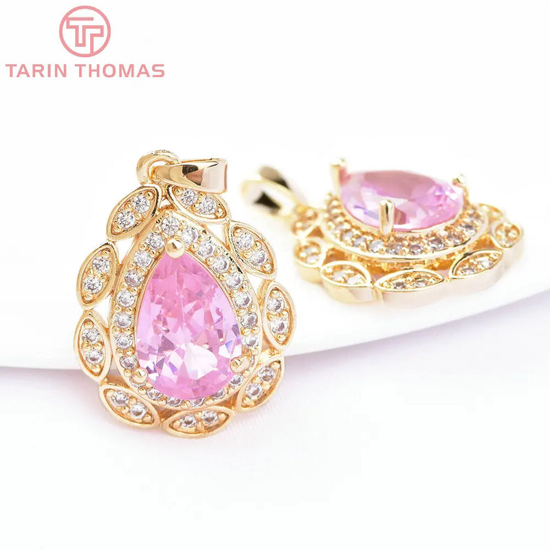 2PCS 17x22.5MM Brass Zircon Water Droplets Charms Pendants