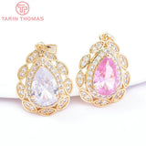 2PCS 17x22.5MM Brass Zircon Water Droplets Charms Pendants