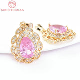 2PCS 17x22.5MM Brass Zircon Water Droplets Charms Pendants