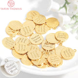 10PCS 11x13MM 24K Brass Round Letter Charms Pendants DIY Jewelry Findings