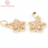 4PCS 12.5x13.5MM 24K Brass Zircon Flower Charms Pendants