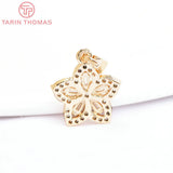 4PCS 12.5x13.5MM 24K Brass Zircon Flower Charms Pendants