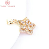 4PCS 12.5x13.5MM 24K Brass Zircon Flower Charms Pendants