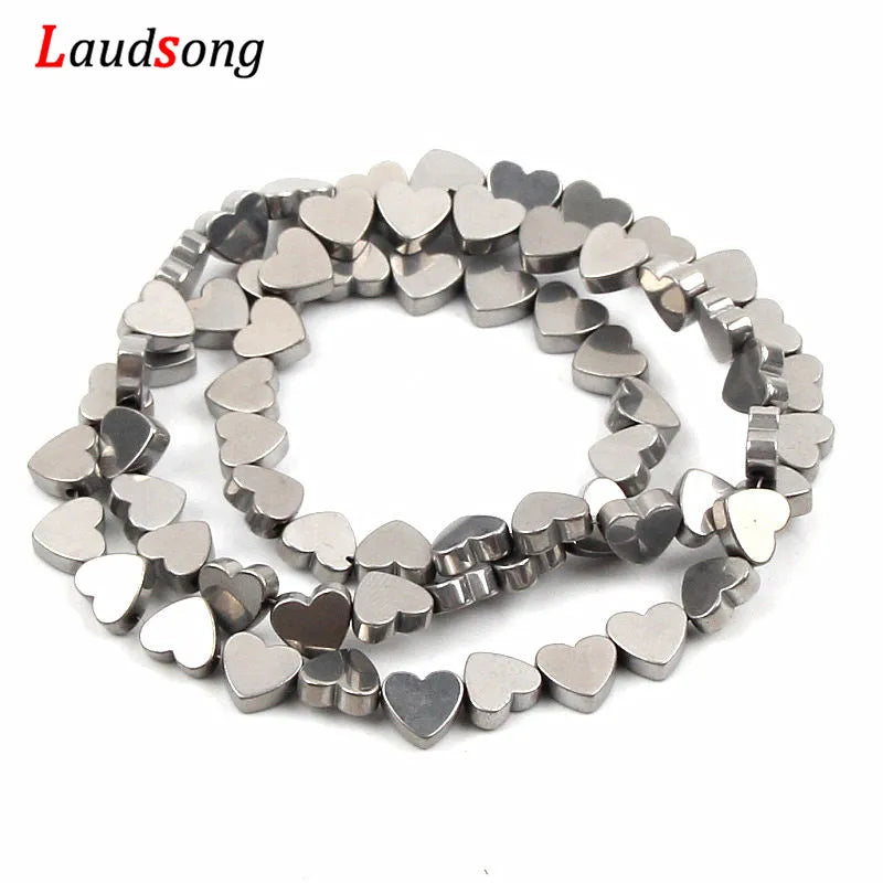 65pcs Natural Hematite Heart Stone Beads 6mm DIY Jewelry Making
