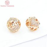 2PCS 11MM 24K Brass Zircon Spacer Beads Diy Jewelry Accessories