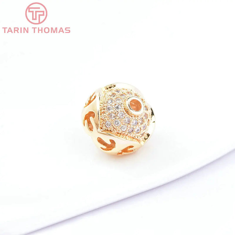 2PCS 11MM 24K Brass Zircon Spacer Beads Diy Jewelry Accessories