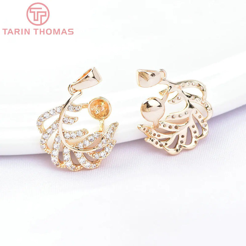 2PCS 13.5x15MM 24K Brass Zircon Leaf Charms Pendants DIY Jewelry Findings