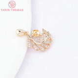 2PCS 13.5x15MM 24K Brass Zircon Leaf Charms Pendants DIY Jewelry Findings