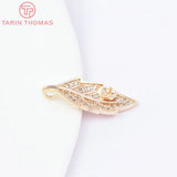 2PCS 10x24MM 24K Brass Zircon Leafs Charms Pendants DIY Jewelry Making