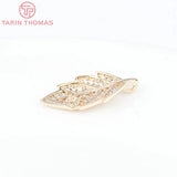2PCS 10x24MM 24K Brass Zircon Leafs Charms Pendants DIY Jewelry Making