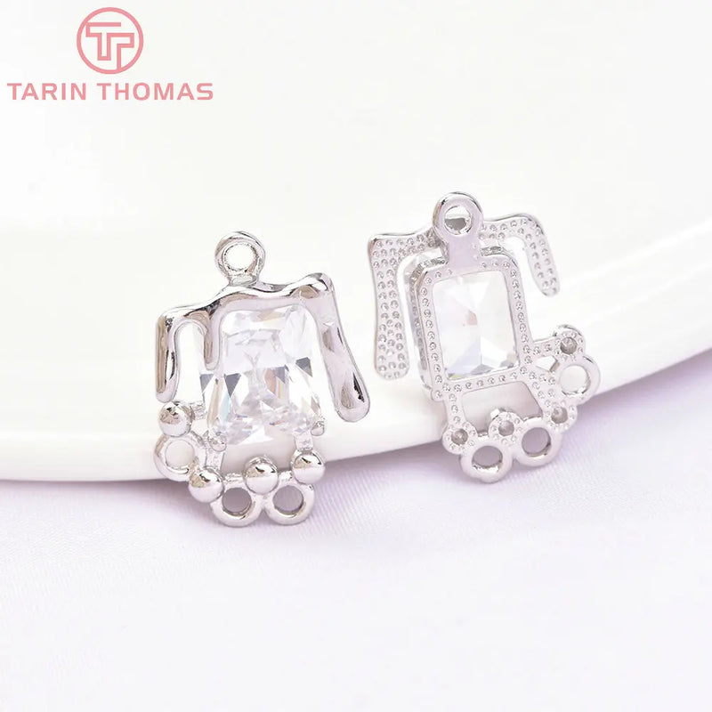 2PCS Platinum Brass Zircon Rectangle Charms Pendants