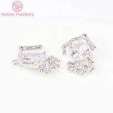 2PCS Platinum Brass Zircon Rectangle Charms Pendants