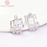 2PCS Platinum Brass Zircon Rectangle Charms Pendants