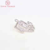 2PCS Platinum Brass Zircon Rectangle Charms Pendants