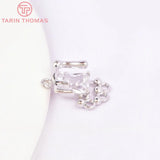 2PCS Platinum Brass Zircon Rectangle Charms Pendants