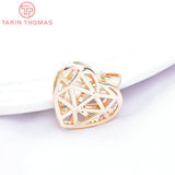 2PCS 20.5x18MM 24K Brass Heart Charms with Zircon for DIY Jewelry