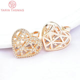 2PCS 20.5x18MM 24K Brass Heart Charms with Zircon for DIY Jewelry