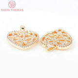 2PCS 20.5x18MM 24K Brass Heart Charms with Zircon for DIY Jewelry
