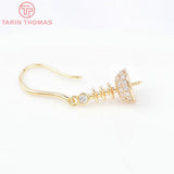 2PCS 8x13MM 24K Brass Zircon Earring Hooks DIY Jewellery Accessories