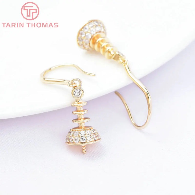 2PCS 8x13MM 24K Brass Zircon Earring Hooks DIY Jewellery Accessories
