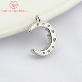 4PCS 12x10x3MM Brass Zircon 1 2 Holes Moon Charms Pendants 24K Plated
