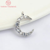 4PCS 12x10x3MM Brass Zircon 1 2 Holes Moon Charms Pendants 24K Plated