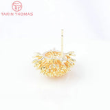 6PCS 18x16MM 24K Plated Brass Dandelion Stud Earrings