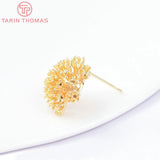6PCS 18x16MM 24K Plated Brass Dandelion Stud Earrings