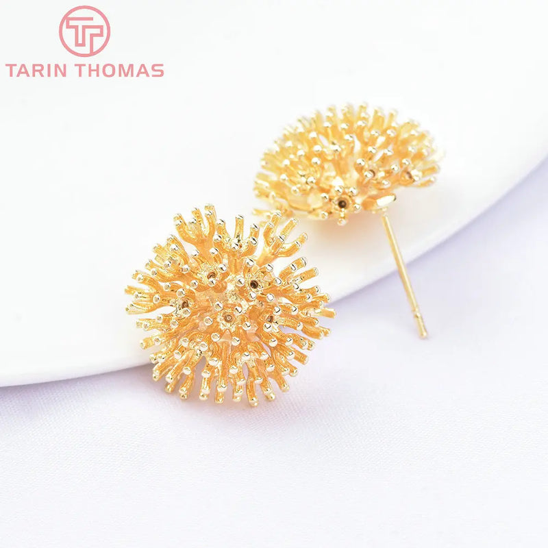 6PCS 18x16MM 24K Plated Brass Dandelion Stud Earrings