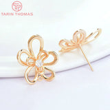 4PCS Brass Zircon Flower Stud Earrings DIY Jewelry Findings