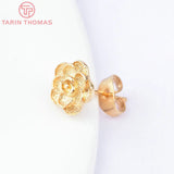 6PCS 9MM 24K Brass Flower Stud Earrings DIY Jewelry Findings Accessories