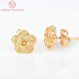 6PCS 9MM 24K Brass Flower Stud Earrings DIY Jewelry Findings Accessories