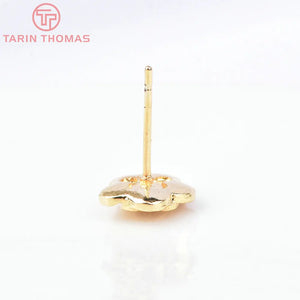 6PCS 9MM 24K Brass Flower Stud Earrings DIY Jewelry Findings Accessories