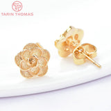 6PCS 9MM 24K Brass Flower Stud Earrings DIY Jewelry Findings Accessories