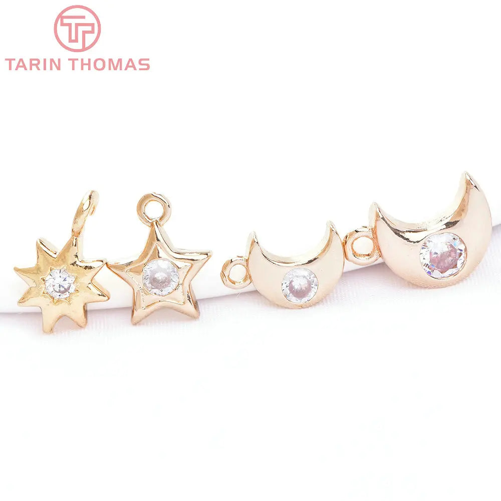 10PCS 24K Brass Zircon Charms Pendants for DIY Jewelry Making