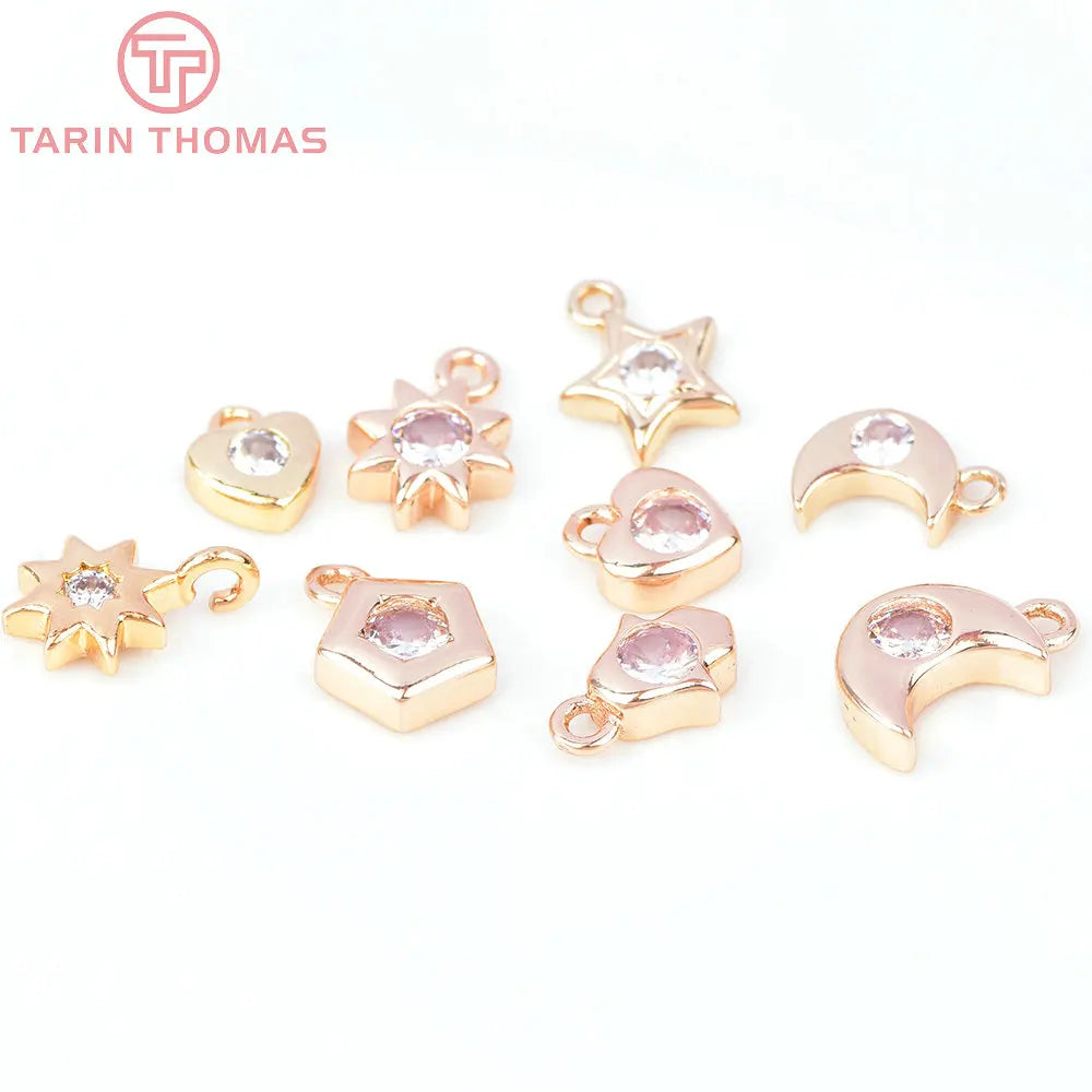10PCS 24K Brass Zircon Charms Pendants for DIY Jewelry Making