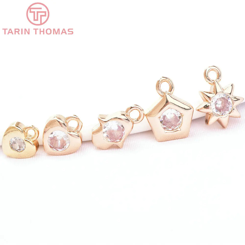 10PCS 24K Brass Zircon Charms Pendants for DIY Jewelry Making